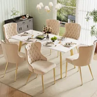 Flieks moderne Stühle, 6er-Set Esszimmerstuhl mit Samtbezug, Loungesessel mit goldenen Beinen, Atmungsaktives Material für alle Jahreszeiten, beige
