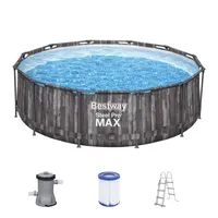Bestway® Steel Pro MAX™ Frame Pool-Set mit Filterpumpe Ø 366 x 100 cm, Holz-Optik (Mooreiche), rund