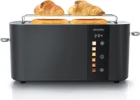 Arendo Toaster 2 Scheiben, Langschlitztoaster, Langschlitz, Edelstahl, 1000W, Display mit Restzeitanzeige, Brötchenaufsatz, Defrost Funktion, Wärmeisolierendes Gehäuse, Touch Display, schwarz
