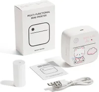 Mini termotiskárna Bluetooth tiskárna štítků s okamžitým tiskem fotografií, Android iOS, s 1 rolí papíru (57x26mm), štítky na účtenky, samolepky - růžová