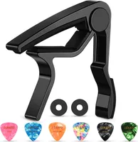 LEKATO Capodaster für Akustik- und E-Gitarre, Schnellverschluss, 6 Plektren + 2 Gurtverschlüsse