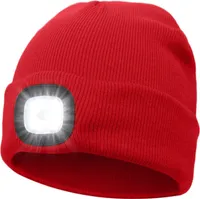 LED Mütze mit Licht, Beleuchtete Mütze Aufladbar USB für Herren und Damen, Einstellbare Helligkeit Stirnlampe Winter Beanie Mütze mit Licht, Uni Winter Wärmer Strickmütze mit Licht Geschenke Rot