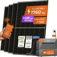 Solarway All In One Speicher Balkonkraftwerk 1760W komplett mit 3,2 kWh Anker Solix 2 PRO Speicher - Solaranlage Komplettset - 440W Solarmodule