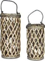 2er Set Laterne Windlicht H40cm H31cm Holz Weiden Kerzenhalter Garten Deko