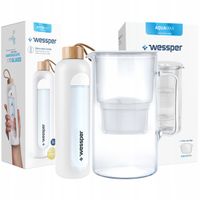 Wessper Set: AquaMax Crystalline 3.3L Glaskrug mit Filter + ActiveMax Crystalline 1L Glas-Incentiveflasche mit Silikonhülle weiß