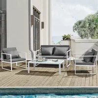 [casa.pro]® Sedací souprava bílá/šedá Sada zahradního nábytku Zahradní židle Zahradní pohovka Lounge