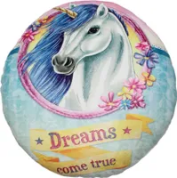 Kinder Mädchen Kuschelkissen Plüsch Kissen rund Ø ca. 30 cm Einhorn "dreams" blau