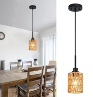 Pendelleuchte Boho Rattan Lampenschirm Hängelampe E27 1 Flammig Hängeleuchte Deckenleuchte für Esszimmer Küche Schlafzimmer Flur