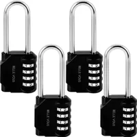 Belle Vous (4er Pack) Schwarzes Zahlenschloss 4 Stellig - 4,2 x 2,2 x 11 cm - Vorhängeschloss Wetterfest & Strapazierfähig - Vorhängeschloss Zahlen