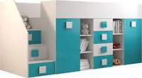 Etagenbett für Kinder Toledo 3 Stockbett mit Treppe, Schreibtisch, Bettkasten (Weiß/Weiß Glanz + Türkis Glanz, Seite: Links)