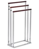 BELIANI Věšák stojan na ručníky lesklý stříbrný s ocelovým třmenem z tmavého dřeva, moderní design koupelna