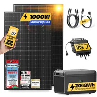 Balkonkraftwerk mit Speicher, 1000W/800W Solaranlage Steckerfertig WIFI Komplettset Photovoltaik Anlage 800W, Kabellänge: 5m, Solakon