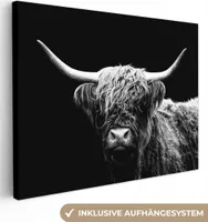 OneMillionCanvasses® - Obrazy na plátně - Skotský horal - Kráva - Černá - Bílá - Zvířata, nástěnné umění, nástěnné dekorace obrazy obývací pokoj, 120x90cm
