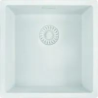 Caressi White Line quadratisches Spülbecken flächenbündiger Einbau CAGRPP40WH-FL, Küchenspüle weiß Quarz