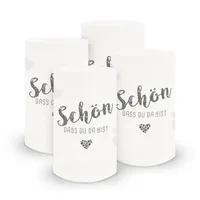 itenga 6x Windlicht klein Schön dass du da bist, taubengrau / weiß, 10,0 cm