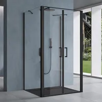 doporro Duschkabine U-Form 90x120x90cm Duschabtrennung in schwarz zwei Drehtüren inkl. Duschtasse ESG-Sicherheitsglas Klarglas mit Nano-Beschichtung Ravenna66UK