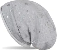 styleBREAKER Beanie Mütze mit all over Metallic Sterne Print mit Rollrand, Slouch Longbeanie, Glitzermütze, Damen 04024144