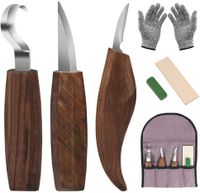 Holz Schnitzwerkzeug, Walnuss Schnitzmesser Beinhaltet Schnitzhakenmesser,Schnitzmesser,Spanschnitzmesser, Schnitzmesserschärfer für Löffelschalenbecher Kuksa