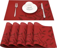 Platzset Abwischbar Tischset Abwaschbar 6er Set PVC Abgrifffeste Hitzebeständig rutschfest Platzdeckchen für Küche, Zuhause, Restaurant, Speisetisch, 45cmx30cm(Rot)