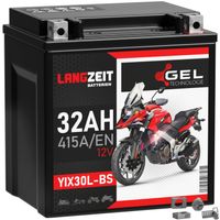 LANGZEIT YIX30L-BS GEL Motorradbatterie 12V 32Ah 415AEN Gel Batterie 12V YB30L-BS 83200 ersetzt 30Ah