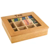 APS große Teebox helle Holzbox mit Sichtfenster Acryl und 12 Kammern