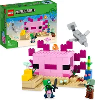 LEGO 21247 Minecraft Das Axolotl-Haus Set, baubare rosa Unterwasserbasis mit Taucherforscher, Zombie, Delfin- und Kugelfisch-Figuren, Abenteuer-Spielzeug für Kinder, Mädchen, Jungen ab 7 Jahren