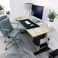 HOME DELUXE - Höhenverstellbarer Schreibtisch LUMINA - Gestell: Schwarz, Platte: Eiche, Maße: 160 x 80 cm, Kohlenstoffstahl, inkl. PC-Halterung, USB Stecker und Aufbewahrungstasche I Arbeitsplatz Bürotisch