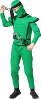 Ninja Krieger Set 3-tlg. Overall grün Gürtel Haube Kinder Karneval Kostüm 140