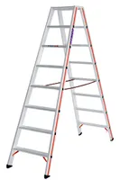Hymer Stufenstehleiter, beidseitig begehbar, 2x8 Stufen, senkr. Höhe 1,85 m, Reichhöhe 3,38 m, Gewicht 10,5 kg