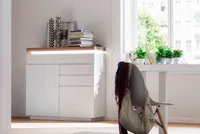 Kommode Romina | weiß matt / Eiche massiv | inkl. LED Beleuchtung