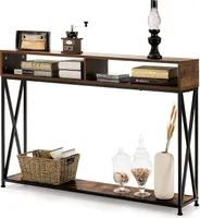 COSTWAY 2-poziomowa konsola z otwartymi przegródkami, drewniany stolik do przedpokoju, stojąca półka, stolik boczny do wejścia, salonu i sypialni, 120 x 23 x 79 cm (brązowy)