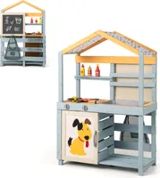 COSTWAY 2-IN-1 Kinderküche Matschküche Outdoor Holz mit usnehmbarem Spülbecken, Tasche, Körben, Tafel & Zubehör, Spielküche Outdoorküche für Kinder 3+