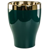 Keramik Glamour Rund Blumentopf Übertopf H 17,5 cm Farbe Flaschengrüner mit Goldener Rand