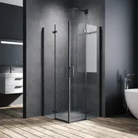 SONNI Schwarzes Duschabtrennung 100x100x195cm Pendeltür Falttür Eckdusche  6mm NANO Klarglas Drehfalttür Eckeinstieg Bad