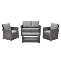 SVITA ROMA Polyrattan Lounge Rattan Garten Möbel Set mit Sofa und Sessel Gartenlounge Essgruppe mit Tisch Grau