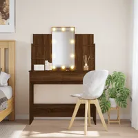vidaXL Toaletní stolek s LED osvětlením Dub hnědý 96x40x142 cm