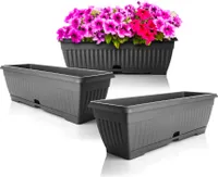 3x Blumenkasten mit Untersetzer Balkonkasten Pflanzkasten - Anthrazit 50 cm Innen & Außen