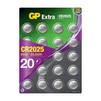 GP Extra Lithium Knopfzellen CR2025 3V, 20 Stück Knopfbatterien 2025 / DL2025 3 Volt Spannung