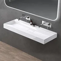 doporro Waschbecken Aufsatzwaschbecken Mineralguss Hängewaschbecken Waschtisch matt weiß 120x46x11cm ohne Armaturloch inkl. Ablaufgarnitur Colossum19
