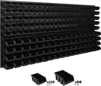 Lagersystem Wandregal 1734 x 780 mm | 178 stck. Box | Stapelboxen Schüttenregal Sichtlagerkästen | Extra Starke Wandplatten | Regal Erweiterbar | Werkstattregal Lagerregal Werkstattwandregal Steckregal
