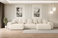 ALTDECOR Ecksofa mit Schlaffunktion und Bettkasten Corner Sofa Eckcouch Couch U-Form universal, links/rechts angeordnet Schlafcouch Ausziehbar Wohnlandschaft  ESKAR-U -352x165x84cm Beige