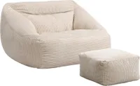 HOME DELUXE - Sitzsack COZY mit Hocker - Stoff: Samt Cord, Farbe: Beige - Maße: 100 x 88 x 80 cm, inkl. Füllung I Sitzmöbel Bean Bag Sitzsäcke
