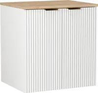 WENA Skříňka pod umyvadlo s dvířky 60 cm, žebrovaná čela, kovové úchytky ve zlaté barvě s dřevěnou deskou (barva: bílá)