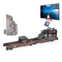 FitEngine Premium Holz-Rudergerät Wasserwiderstand 100% massives Eschenholz effektives Training zuhause klappbar Trainingscomputer Tablethalterung