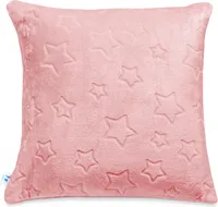 Pepi Fleece-Kissenbezug mit Sternen - 50x50 - Baby Kissen Dekokissen Kissenhülle Kopfkissenbezug für Kinderzimmer Kuschelkissen Stickerei- Coral