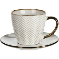 Tasse mit Untertasse 210 ml aus Keramik weiß/gold