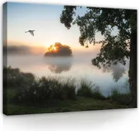 Leinwandbild Landschaft Natur Baum See 100x70 cm XXL Modern Canvas Leinwand Bilder Leinwandbilder Wandbilder Kunstdruck Bild auf Leinwand Aufhängefertig