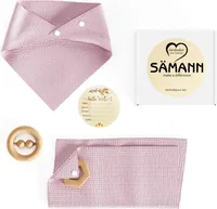 Baby Geschenkset zur Geburt mit Halstuch, Rassel, Karte, Schmusetuch rosa