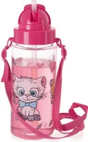 Orion Trinkflasche Kinderflasche Wasserflasche mit Strohhalm und Tragegurt rosa Katzen TRITAN 490 ml