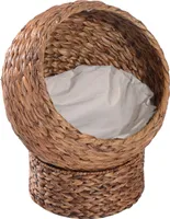 PawHut Rattan Katzenkorb Katzenhöhle Katzenhütte Katzenbett mit Kissen Haustierbett Wasserhyazinthe Hellbraun 42 x 33 x 52 cm